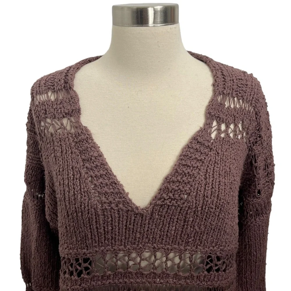 Free People Belong‎ To You Open Knit Sweater In Dark Purple Size Small NWT